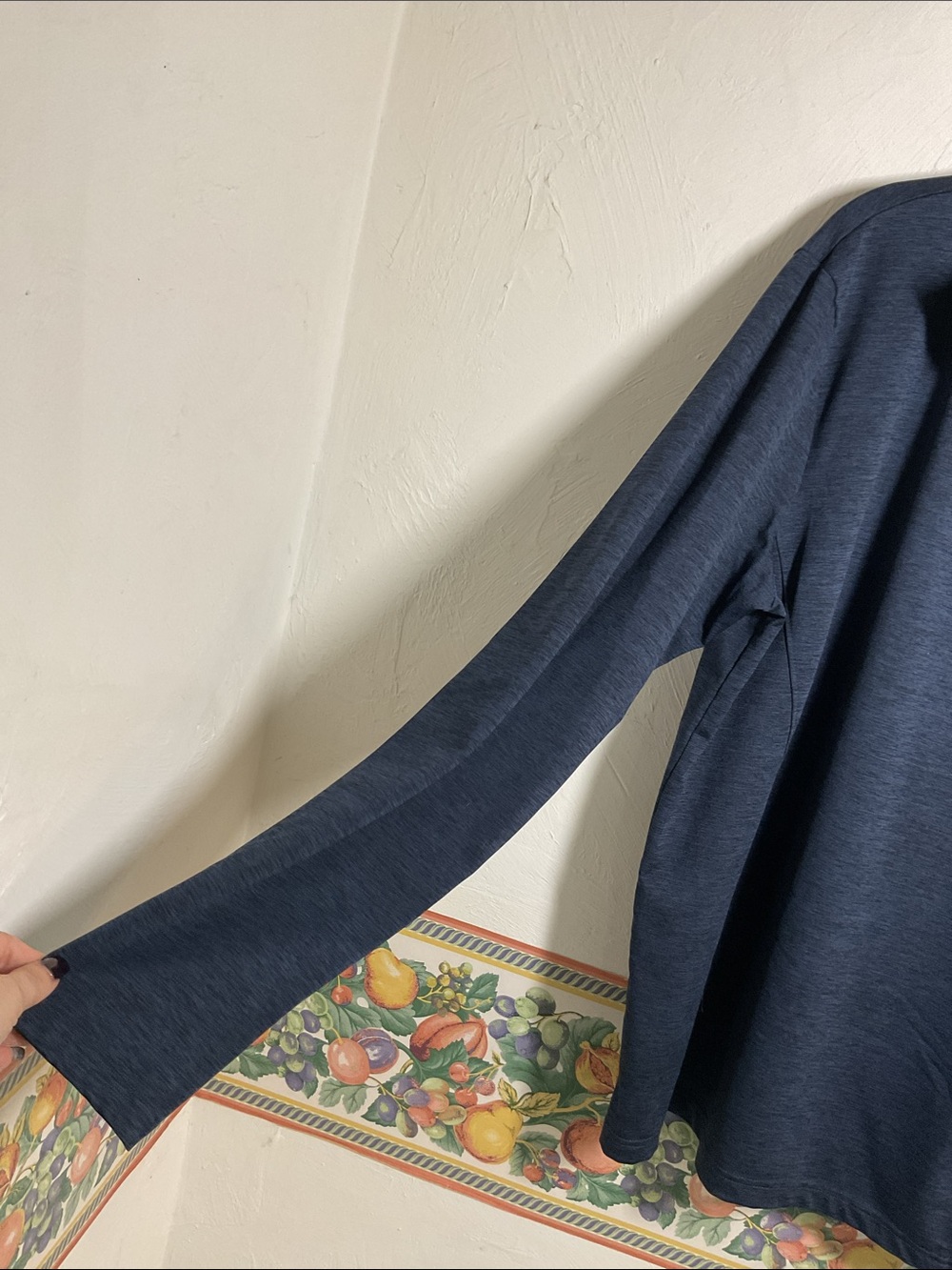 Reebok Mens 1/4 Zip Pullover Navy Heather Blue Long Sleeve Thumbholes Size L - Picture 4 of 12